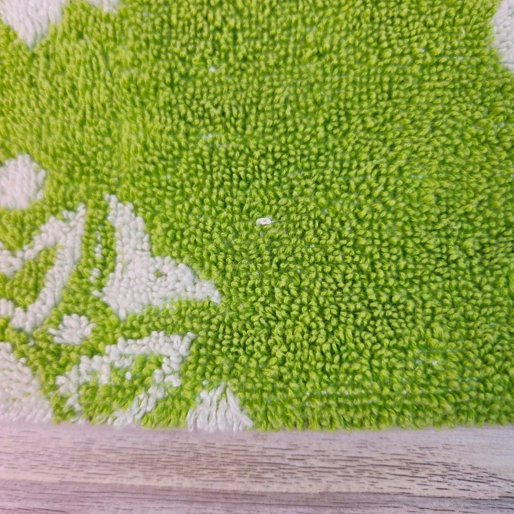 Vintage Montgomery Ward Towel Set Lime Green Greek Key Medallion 4pc Retro MCM